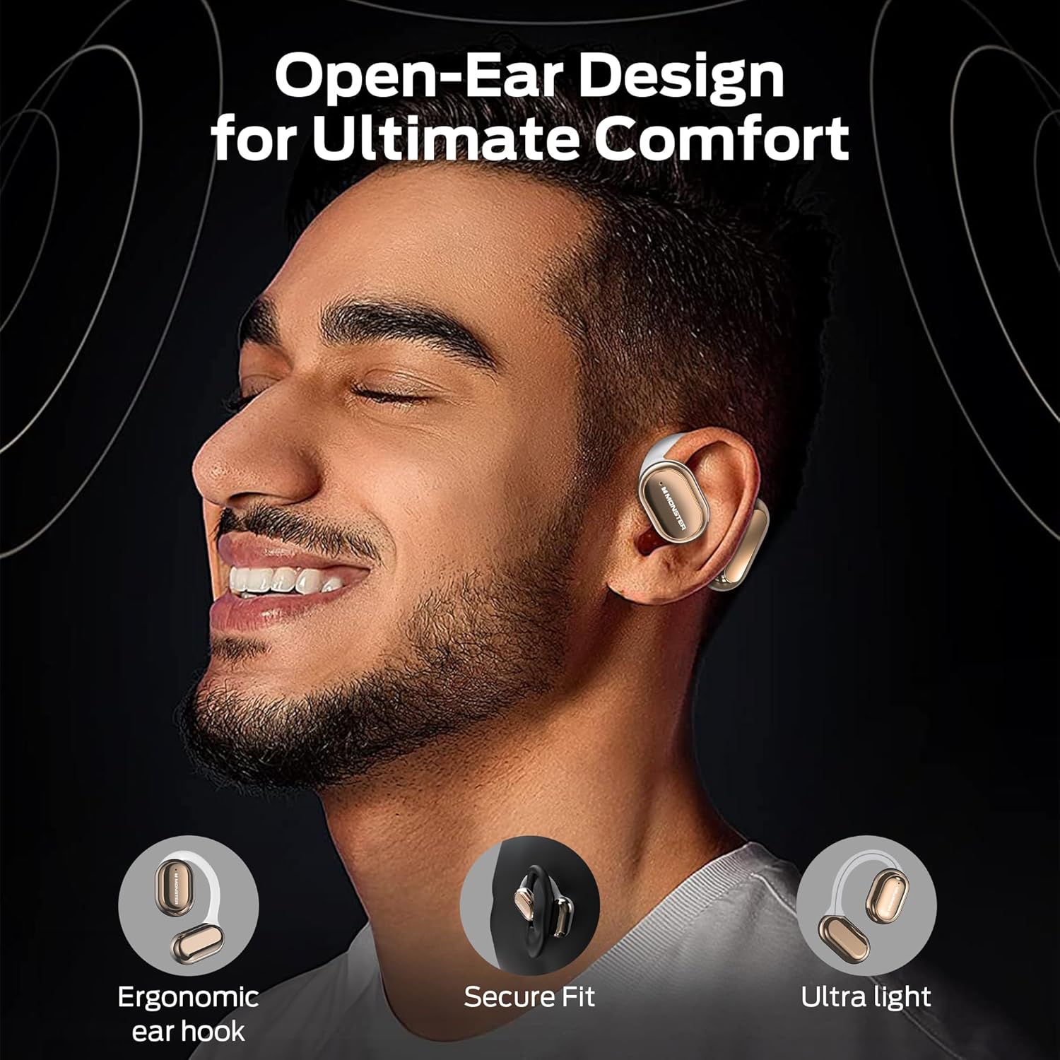 Monster Open Free AC100 Open Ear Headphones, Bluetooth 5.3 Wireless Headphones with Earhooks, Immersive Stereo Sound by Dual Large Driver, Clear Talk, 30H Playtime,Waterproof Sport Earbuds for Running - Gold Monster Open Free AC100 Open Ear Headphones, Bluetooth 5.3 Wireless Headphones with Earhooks, Immersive Stereo Sound by Dual Large Driver, Clear Talk, 30H Playtime,Waterproof Sport Earbuds for Running - Gold